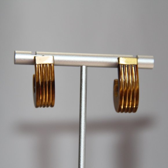 Vintage 14k Gold Tigers Eye J-Hook Earrings - Picture 6 of 12